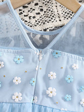 Girls Floral Mesh Patchwork Princess Dress With Round Neck & Lantern Sleeve, Cute And Elegant Summer Dress